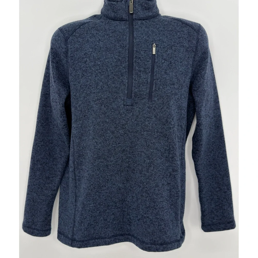 Woolrich Sweater Fleece Mens M Navy Blue 1/4 Zip Pullover Chest Pocket